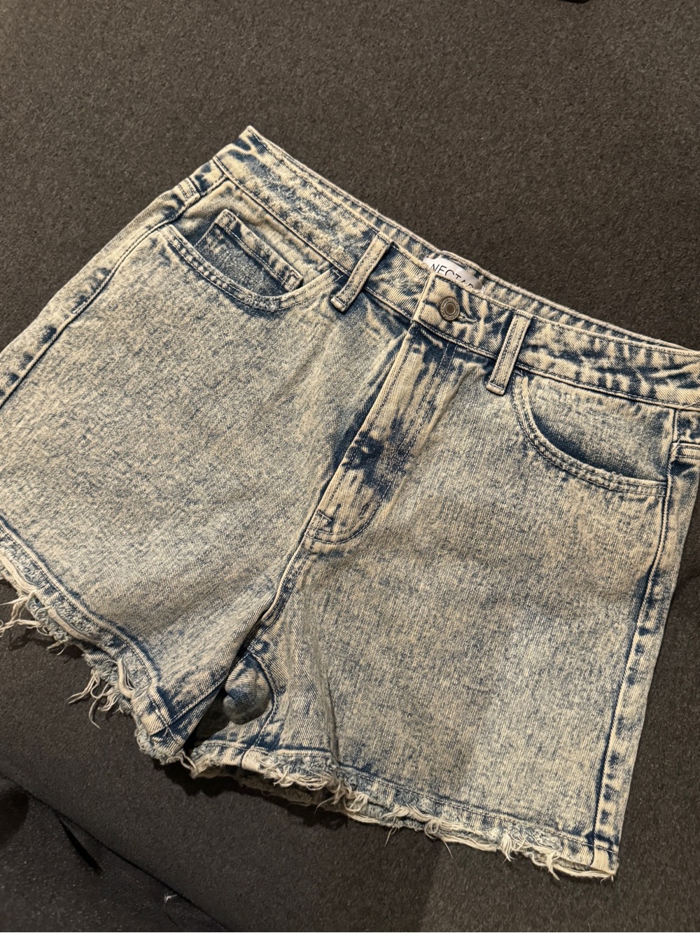 Acid Wash High-Rise Denim Shorts - Light Blue - Unbranded